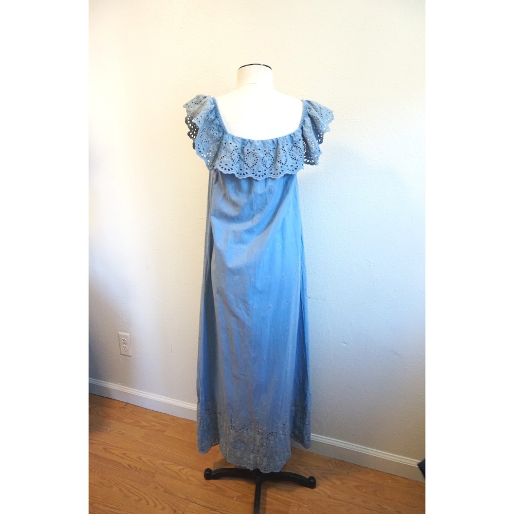 Christy Dawn Mairin Eyelet Maxi Dress Cottagecore Prairie Boho Ruffle Blue OS - Picture 2 of 15